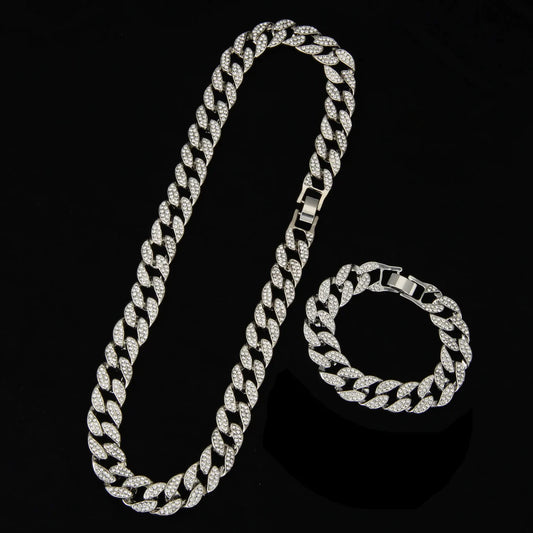 PACK OF 2 ICED OUT CUBAN CHAIN & BRACELET
